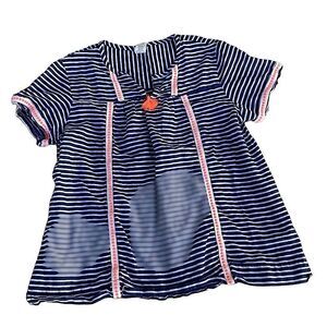 NEW Sz 14 CrewCuts Blue/White Striped Linen Shirt Orange Tassel & Tape detail